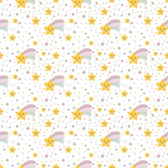 Seamless vector pattern with cute cartoon star. Pastel colors.