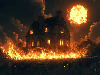 Haunted house ablaze