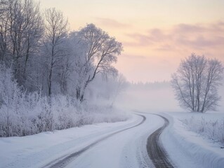 Obraz premium Snowy Road with Trees