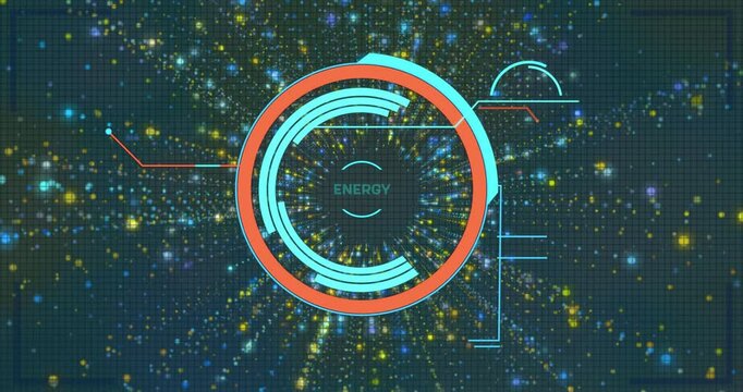 Futuristic energy gauge animation with colorful data and launch percentage