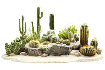 Cactus garden isolated on a white background. isolated on transparent background, cut out. 