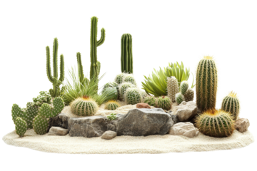 Cactus garden isolated on a white background. isolated on transparent background, cut out. 