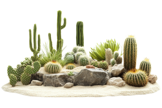 Cactus garden isolated on a white background. isolated on transparent background, cut out. - Powered by Adobe