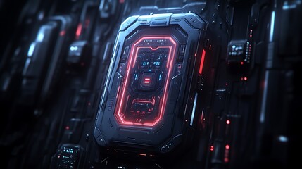 Futuristic Technology Red Glowing Core Device