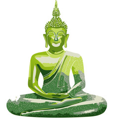 Green Polygonal Buddha Statue in a Meditative Pose

