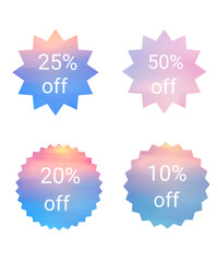 Sale stickers 25% off 50% off 20% off 10% off watercolor sunset sticker labels set of 4 star badges starburst