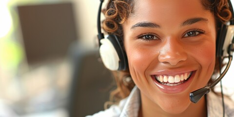 Reach out for consulting services or a cheerful representative engaging in a customer service conversation. CRM support with a friendly telemarketing agent providing online assistance