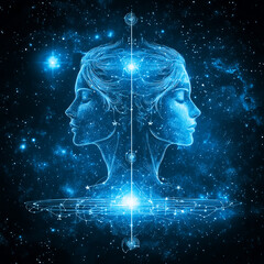 An astrological sign glows against a starry blue background, blending cosmic energy with zodiac symbolism, Generative AI