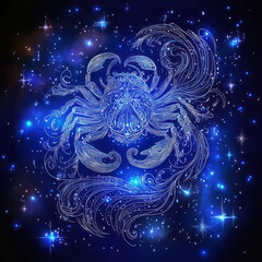 An astrological sign glows against a starry blue background, blending cosmic energy with zodiac symbolism, Generative AI