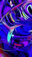 Abstract Glass Waves in Blue and Green. 3D Render