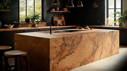 Rustic Modern Kitchen Island with Terracotta-Colored Countertop