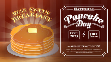 National Pancake Day Celebration Graphic Featuring Sweet Breakfast Concept