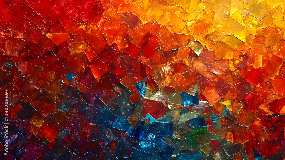 Poster vibrant painting of a colorful background featuring diverse shades and fluid forms in a vivid polygo