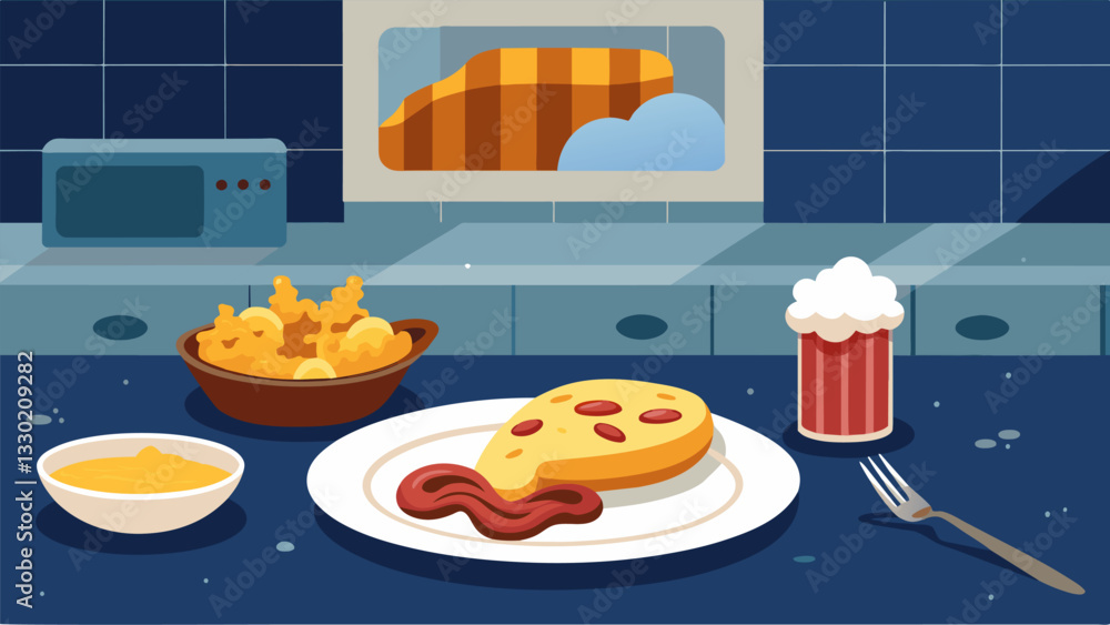 Poster as the clock strikes twelve a plate of gooey mac and cheese crispy garlic bread and a baconwrapped j