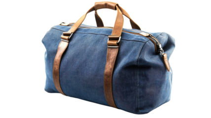 Durable denim travel bag with leather straps ideal for weekend getaways or gym visits