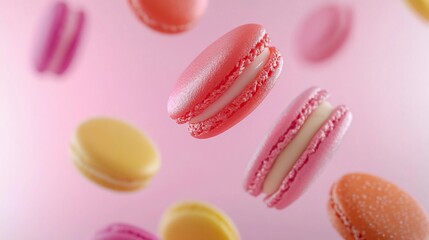 Obraz premium Colorful Macarons Floating in Air
