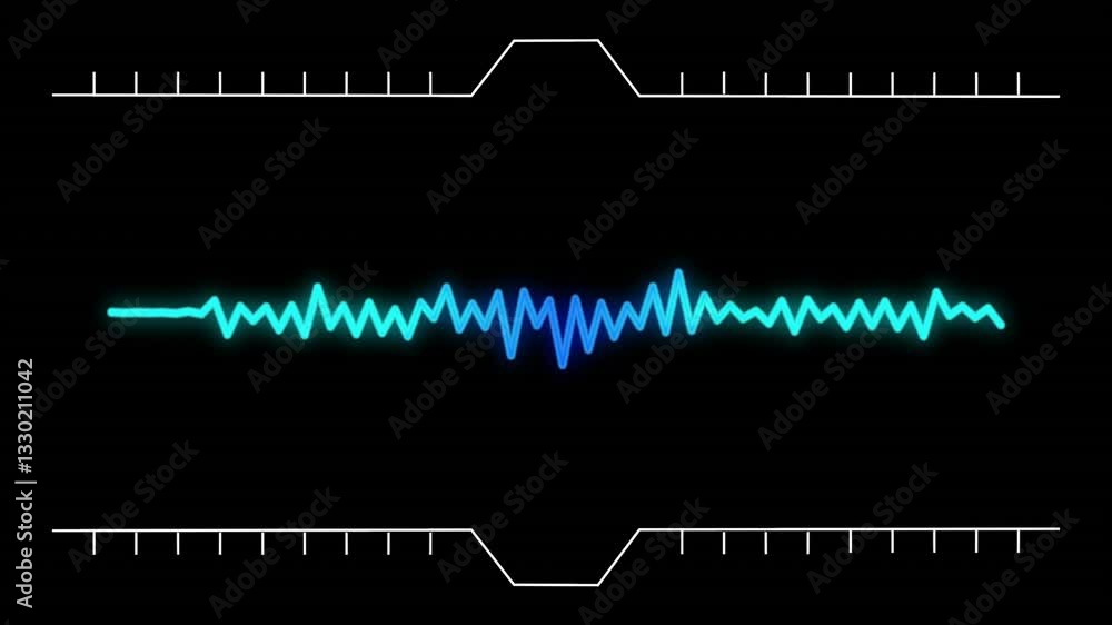 Poster colorful sound wave animation with futuristic interface elements on black background
