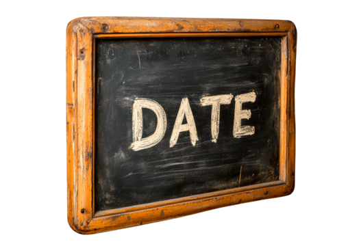 Chalkboard with word Date isolated on transparent background