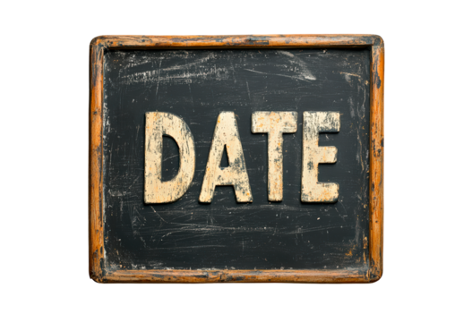 Chalkboard with word Date isolated on transparent background