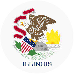 The Proud Illinois State Seal, Featuring A Majestic Eagle Clutching A Shield, A Rising Sun, And The Years 1818 And 1869, Symbolizing The States History And Strength, All Set Against A Simple White Cir