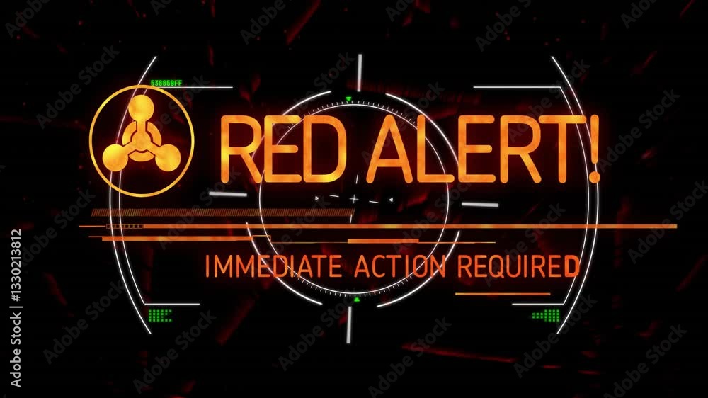 Poster red alert animation displaying immediate action required text on digital interface