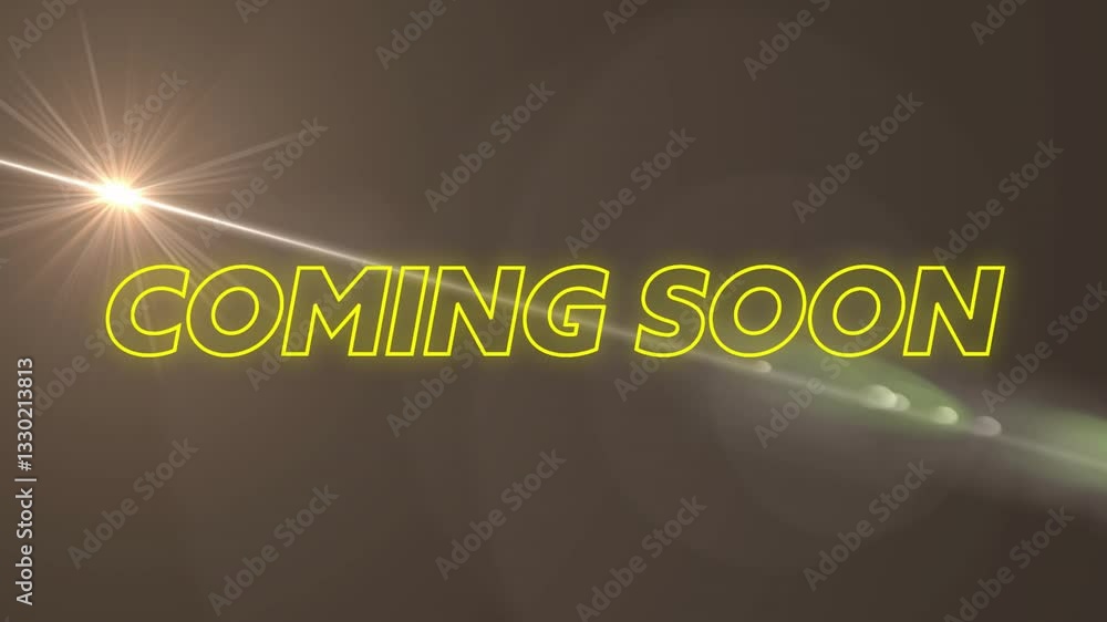 Poster glowing light effect on dark background with coming soon animation text