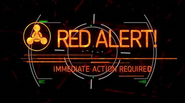 Red alert animation displaying immediate action required text on digital interface