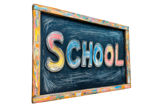 Blackboard with word School isolated on transparent background - Powered by Adobe