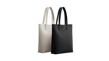 Stylish minimalist tote bags in black and white displayed against a neutral background for casual or formal use