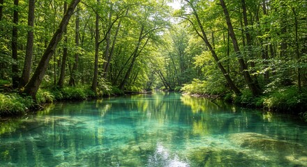 Crystal Clear River in a Forest