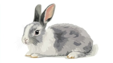 Obraz premium Cute gray and white rabbit illustration