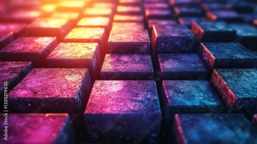 Aufkleber abstract geometric background with stone cubes in vibrant colors and patterns