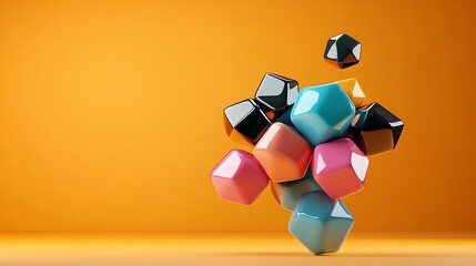 Vibrant 3D Render of Interlocking Cubes Against a Warm Orange Background AI Generated