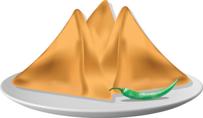 samosa served in plate with green chilli
