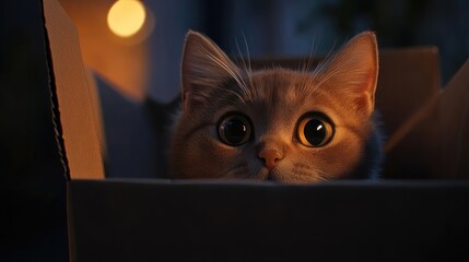 Curious kitten in a cardboard box