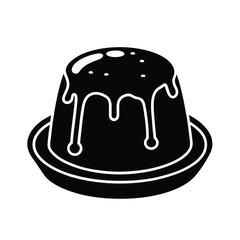 Silhouette of Delicious Caramel Pudding on a Plate