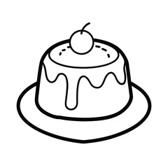 Sweet Cherry Dessert Pudding Cake Outline Illustration Clipart