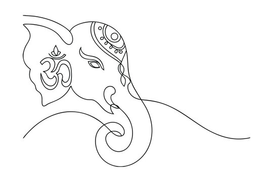 recommend clip art: One Line Drawing of Ganesha, Hindu God, Elephant Head