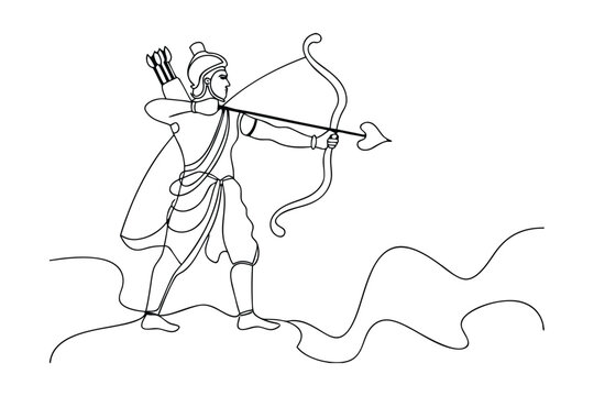 Lord Ramas Archery Skill One Line Drawing, Hindu Deity, Indian Mythology