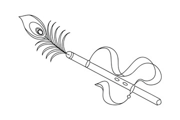 Krishna Flute, Peacock Feather, Divine Instrument, Hindu Mythology, Line Art, Religious Symbol, Spi © pankajkumar