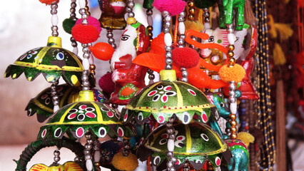 Beautiful decorative items displayed in a handicraft shop	