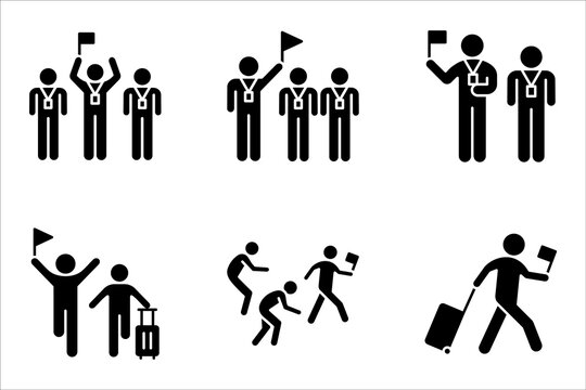 Tour guide icon set. Touristic group trip, Wildlife tourism, adventure travel. vector illustration on white background