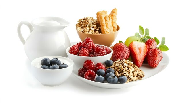 Healthy breakfast with granola yogurt fruits
