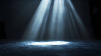 Bright spotlight illuminates dark room powerfully creating dramatic chiaroscuro effect. ai generated. Chiaroscuro Glow. Illustration