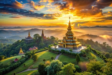 Majestic Temple Landscape: Breathtaking Scenery, Spiritual Serenity, Panoramic Views, Sunrise, Sunset, Peaceful Retreat