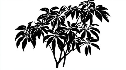 Black and white stylized tropical plant illustration