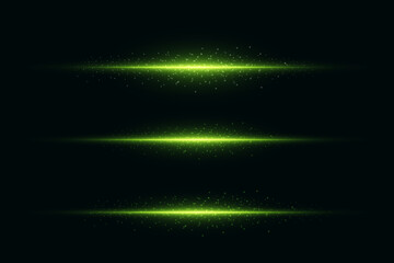Green neon lines of speed and light, horizontal beam effect.