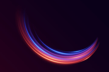 Neon light effect of swirl and speed. The magic of moving fast lines.