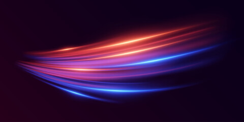 Neon light effect of swirl and speed. The magic of moving fast lines.
