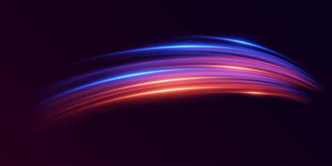 Neon light effect of swirl and speed. The magic of moving fast lines.